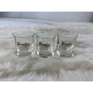 Frangelico Liqueur Shot Glasses Set of 3 Clear Glass Barware Vintage Logo